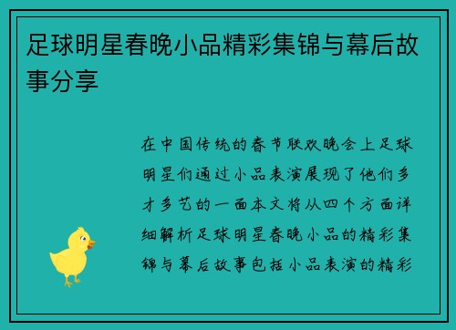 足球明星春晚小品精彩集锦与幕后故事分享